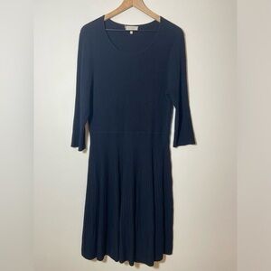 HOBBS Black Knit Fit and Flare Dress Size 14 Textured Long Sleeve A-line